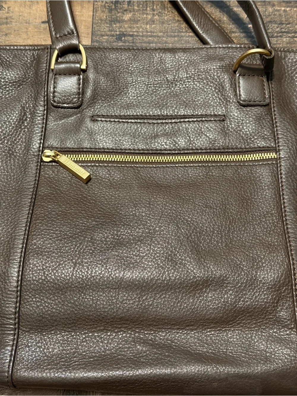 Hammitt Brown Mixed Material Shoulder Bag with Signature Studded Guitar Strap